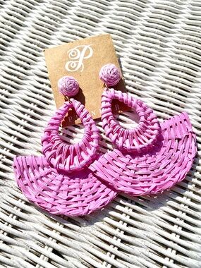 Barbie PINK wicker statement earrings w resort vacay beach vibe